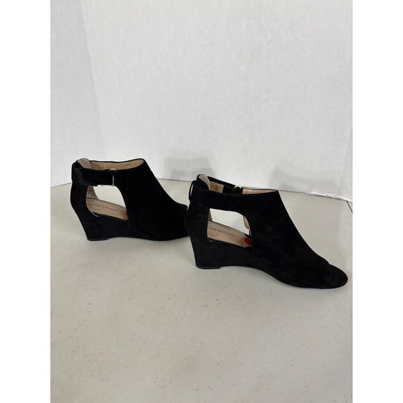 Adrienne Vittadini Black Suede Open Toe Wedge Booties Ankle Boots Women Size 10 - Picture 4 of 8